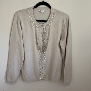 Anna Rose Beaded Pearl Cardigan Beige Cardigan Sweater Size L